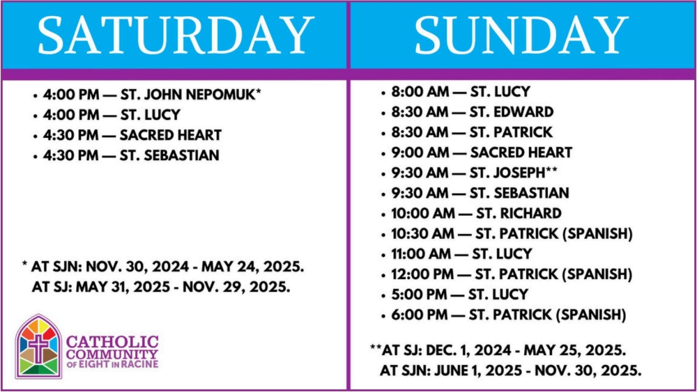 Weekend Mass Schedule as of Nov 30, 2024